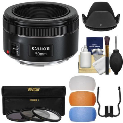 Canon EF 50mm f/1.8 STM Lens with 3 UV/CPL/ND8 Filters + Hood + Diffusers + Kit