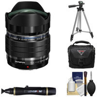 Olympus M.Zuiko 8mm f/1.8 PRO ED Fisheye Lens (Black) with Tripod + Case + Cleaning Kit