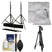 RPS Studio 10 x 10 ft. Portable Background Stand with Bag with Muslin Background (Gray Fog) + Tripod + Cleaning Kit