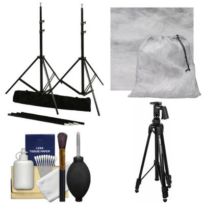 RPS Studio 10 x 10 ft. Portable Background Stand with Bag with Muslin Background (Gray Fog) + Tripod + Cleaning Kit