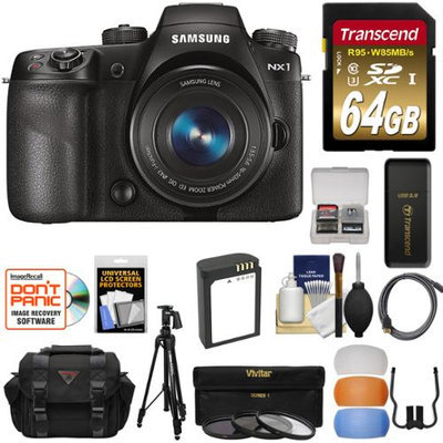 Samsung NX1 Smart Wi-Fi 4K Digital Camera & 16-50mm PZ Lens with 64GB Card + Battery + Tripod + Case + Filters + Kit with SAMSUNG USA Warranty