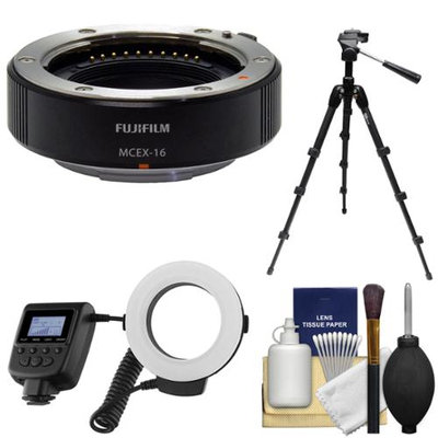 Fujifilm MCEX-16 Macro Extension Tube with Macro Flash & Tripod + Kit for X-A2, X-E1, X-E2, X-M1, X-T1, X-T10, X-Pro1 Camera with FUJIFILM USA Warranty