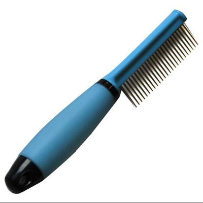 Iconic Pet 15848 Single Sided Pin Comb For Dog And Cat With Silica Gel Soft Handle Blue