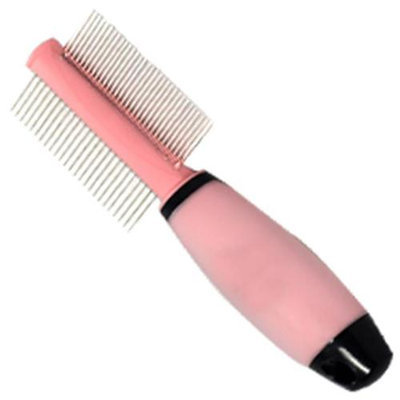 Iconic Pet 15853 Double Sided Pin Comb For Dog And Cat With Silica Gel Soft Handle And Stainless Steel Pins - Pink