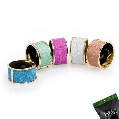 Bundle Monster BMC Womens 5 pc Metal Glitter Cuff Wrap Ponytail Holder Hair Tie Accessory Set