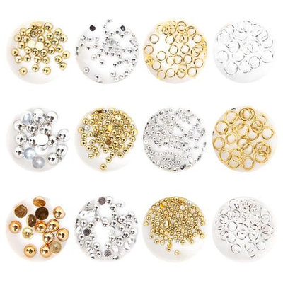 Bundle Monster BMC Gold and Silver Metal Hoop Half Cut Round Manicure Nail Polish Art Studs