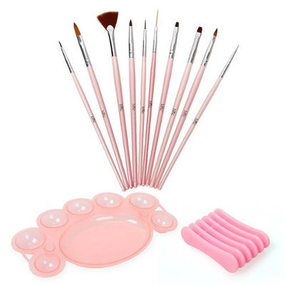 Bundle Monster BMC 12 pc Nail Art Design Brush Dotting Tool Palette Dish Holder Manicure Set