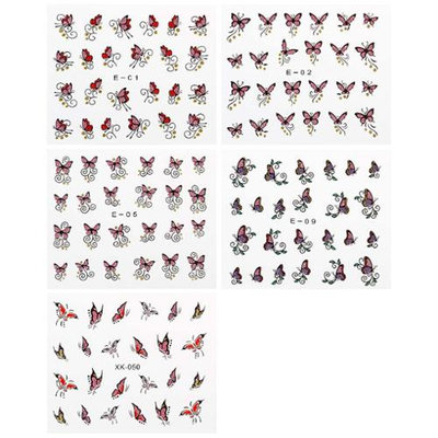 Bundle Monster BMC Red Pink Purple Colored Glitter Butterfly Nail Art Stickers - 5 Sheet Set
