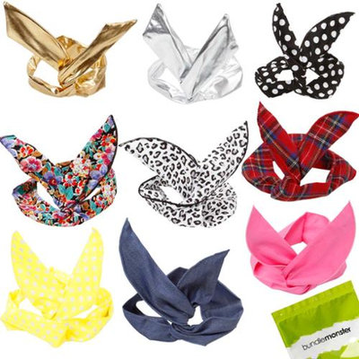 Bundle Monster 9pc Girls Assorted Fashion Rabbit Ear Wired Hair Tie Scarf Wrap