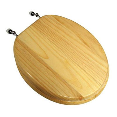 Findingking Natural Pine Wood Toilet Seat w/Piano Finish and Chrome Hinge