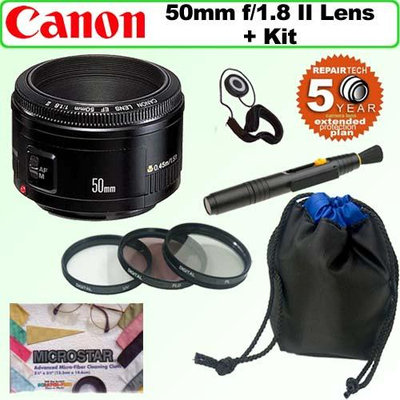 Canon EF 50mm f/1.8 II Camera Lens with Accessory Kit