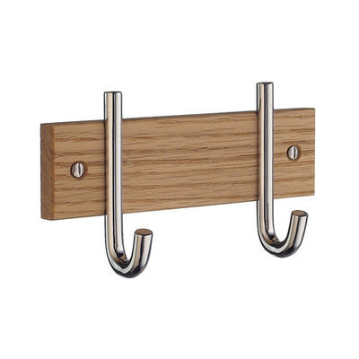 Smedbo B1002M Brushed Chrome Profile Double Hook Wooden Coat Rack from