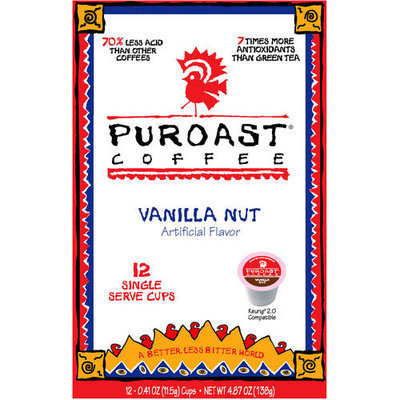Puroast Coffee Vanilla Nut Coffee Single Serve Cups, 0.41 oz, 12 count