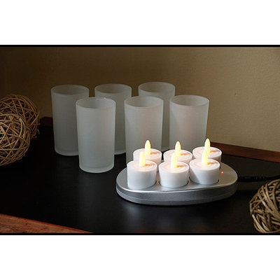 Mr. Light 98806-H Set of 6 Restaurant Quality Rechargeable Flickering Amber Flameless Tealights
