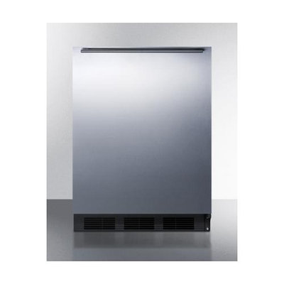 Summit Appliances FF6BBISSHH 24 wide built-in undercounter all-refrigerator with stainless steel door, horizontal handle and black cabinet