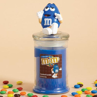Cc Home Furnishings 4 Berry Blue Scented Glass Jar Pillar Candles with Blue Peanut M & M Lids 9 oz.