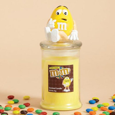 Cc Home Furnishings 4 Nutty Lemon Scented Glass Jar Pillar Candles with Yellow Peanut M & M Lids 9 oz.