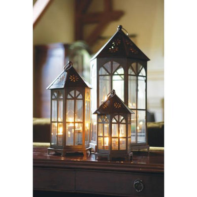 Cc Home Furnishings Set of 3 Black Decorative Glass Tea Light Candle Lanterns 24