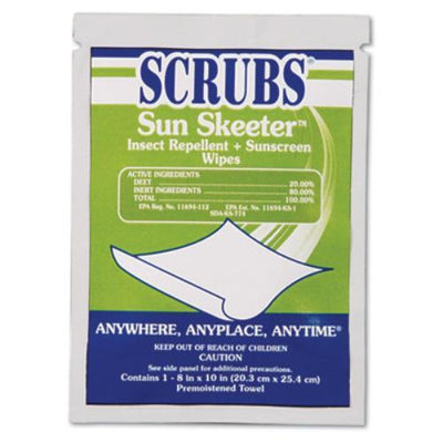 Itw Dymon 91501 Scrubs Sun Skeeter Insect Repellent/sunscreen Wipes, 100/box