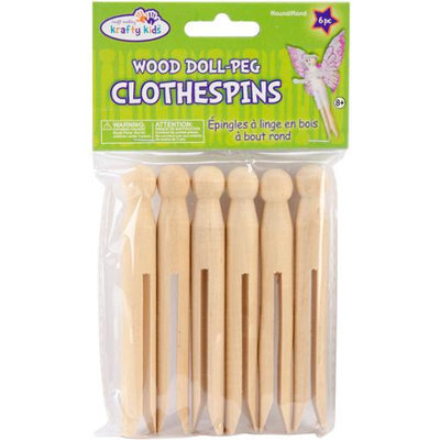 Multicraft Imports CW610 Natural Round DollPeg Clothespins 4.25 in. 6Pkg