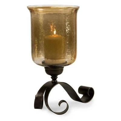 IMAX Corporation Large Scroll Base Luster Glass Hurricane in Brown