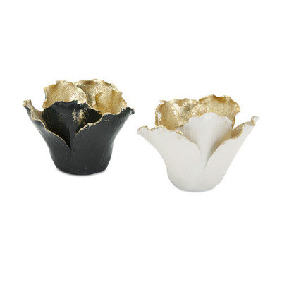 Imax Corporation Lucien 2 Piece Porcelain Votive Set, Votive, Set, Porcelain, Gold, Contemporary