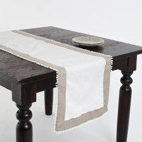 Saro Two-tone Knotted Border Ivory Table Runner