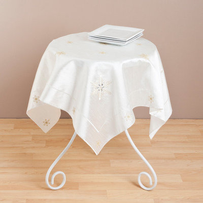 Saro 40-inch Square Embroidered Snowflake Table Topper