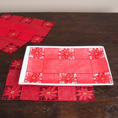 Saro Embroidered and Cutwork Traycloths/ Placemats (Set of 12)