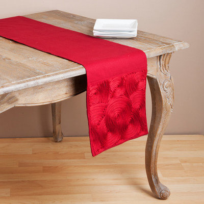 Saro Embroidered Scroll Design Table Runner