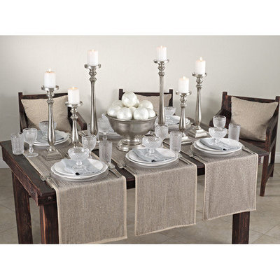 Saro Silver Beaded Design Table Runner