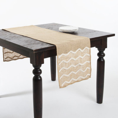 Saro Beaded Design Burlap Table Runner