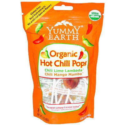YummyEarth Organic Hot Chili Pops Candy, 15 count, 3 oz, (Pack of 3)