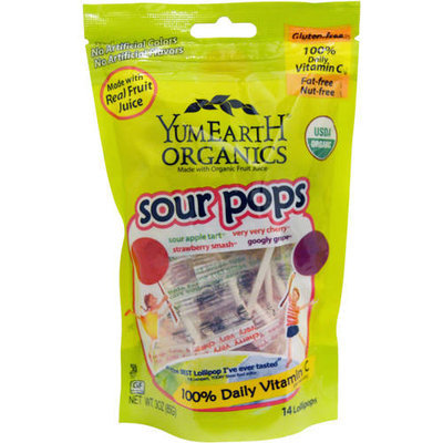 YumEarth Organics Sour Pops Candy, 14 count, 3.3 oz, (Pack of 3)