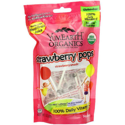 YumEarth Organics Strawberry Smash Pops Candy, 14 count, 3.3 oz, (Pack of 3)