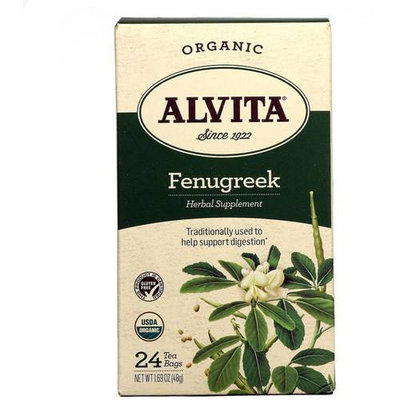 Alvita Organic Fenugreek Herbal Supplement Tea, 24 count, 1.69 oz, (Pack of 3)