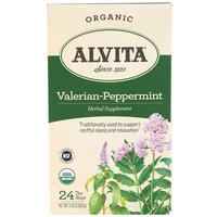 Alvita Organic Valerian Peppermint Herbal Supplement Tea, 24 count, 2.4 oz, (Pack of 3)