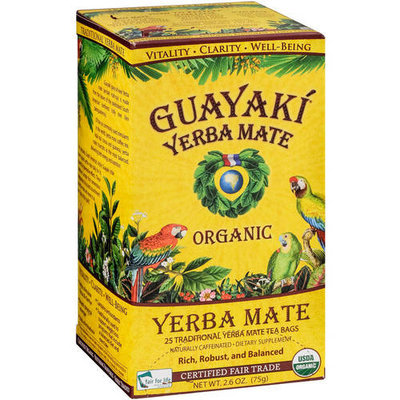 Guayaki Yerba Mate Traditional Yerba Mate Tea Dietary Supplement, 25 count, 2.6 oz, (Pack of 3)