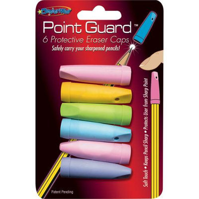 DesignWay Point Guard Eraser Caps, Assorted Colors, 6/Pack