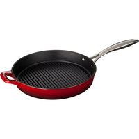 La Cuisine Griddles & Grill Pans 12 in. Cast Iron Round Grill Pan with Red Enamel Finish LC 7200