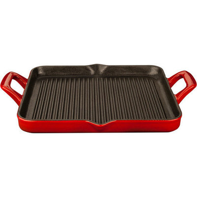 La Cuisine Griddles & Grill Pans 1 qt. Cast Iron Rectangular Grill Pan with Red Enamel Finish LC 7100