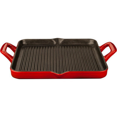 La Cuisine Griddles & Grill Pans 1 qt. Cast Iron Rectangular Grill Pan with Ruby Enamel Finish LC 7105