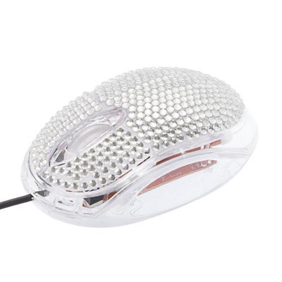 Crystal Case USB Optical Scroll Wheel Silver Crystal Rhinestone Computer Mouse