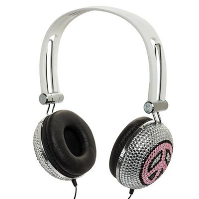 Crystal Case Pink Peace Crystal Rhinestone DJ Headphones Headset