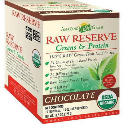 Amazing Grass Raw Reserve Greens & Protein Chocolate - 10 Individual Packets - Vegan