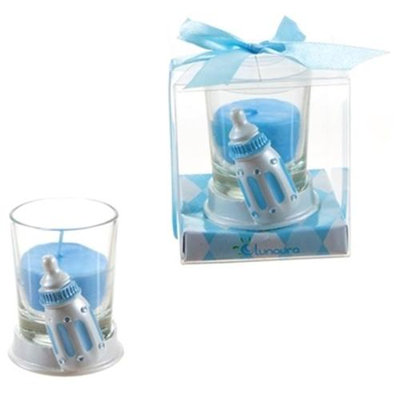DDI 1765885 Baby Bottle Poly Resin Candle Set - Blue