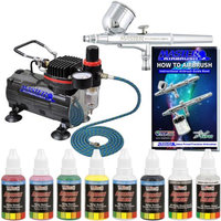 MASTER AIRBRUSH Gravity Dual-Action SET Air Compressor Primary Colors Paint Kit