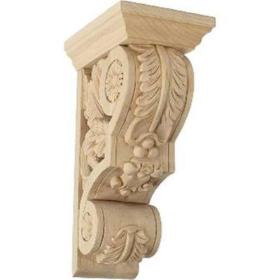 Ekena Millwork 3.75-in x 9.5-in Cherry Floral Wood Corbel