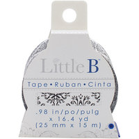Little B Decorative Paper Tape 25mmx15m-Damask Blue & White