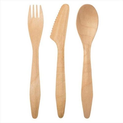 Susty Party Cutlery - Compostable - Wood - Plain - Forks Knives Spoons - 24 Count, (Pack of 4)